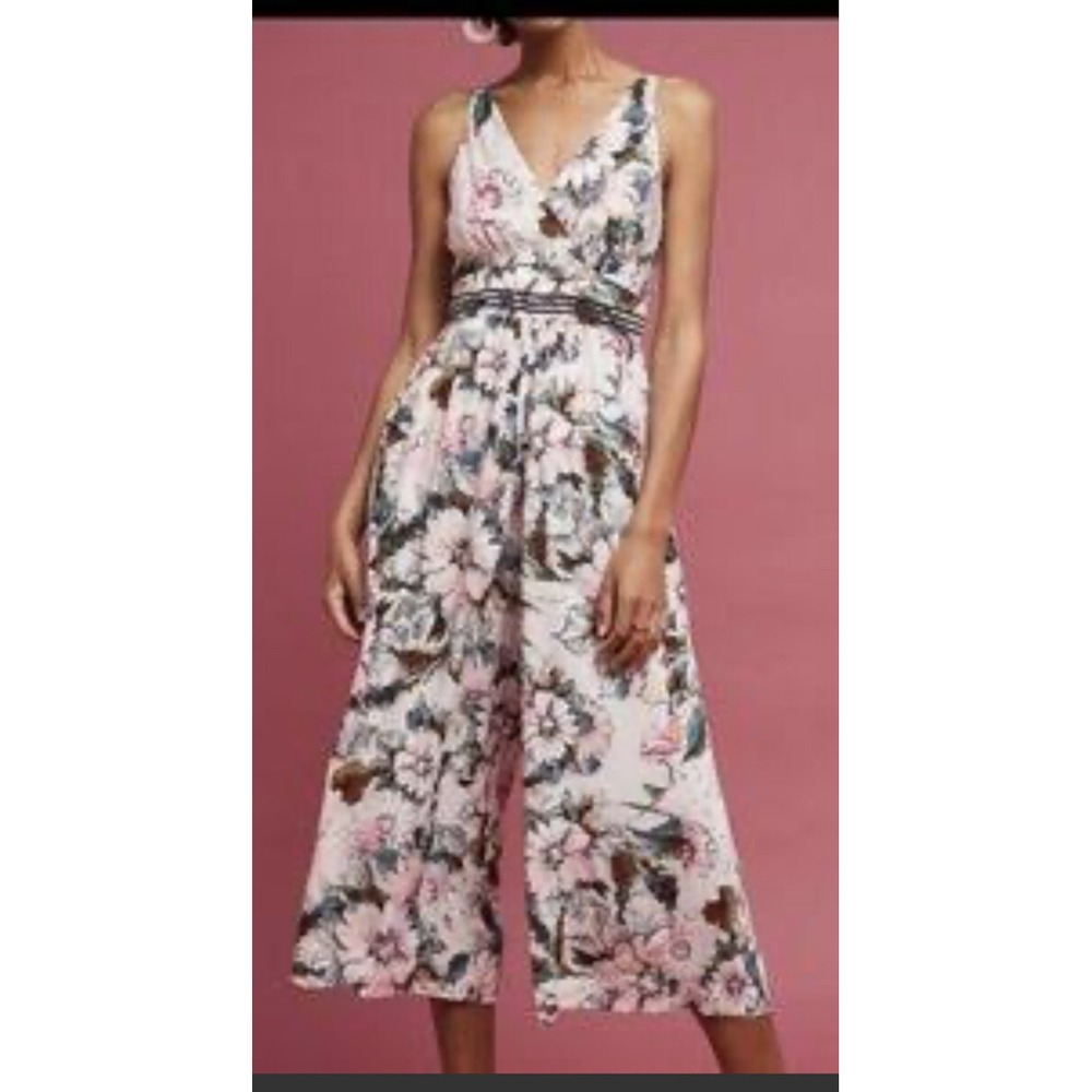 Anthropologie Plenty by Tracy Reese Floral V Neck Wide Leg Jumpsuit Pink 4